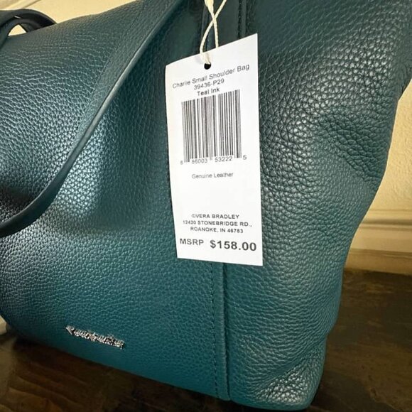 Vera Bradley Charlie Small Shoulder Bag in leather Teal- NWT - Picture 5 of 6